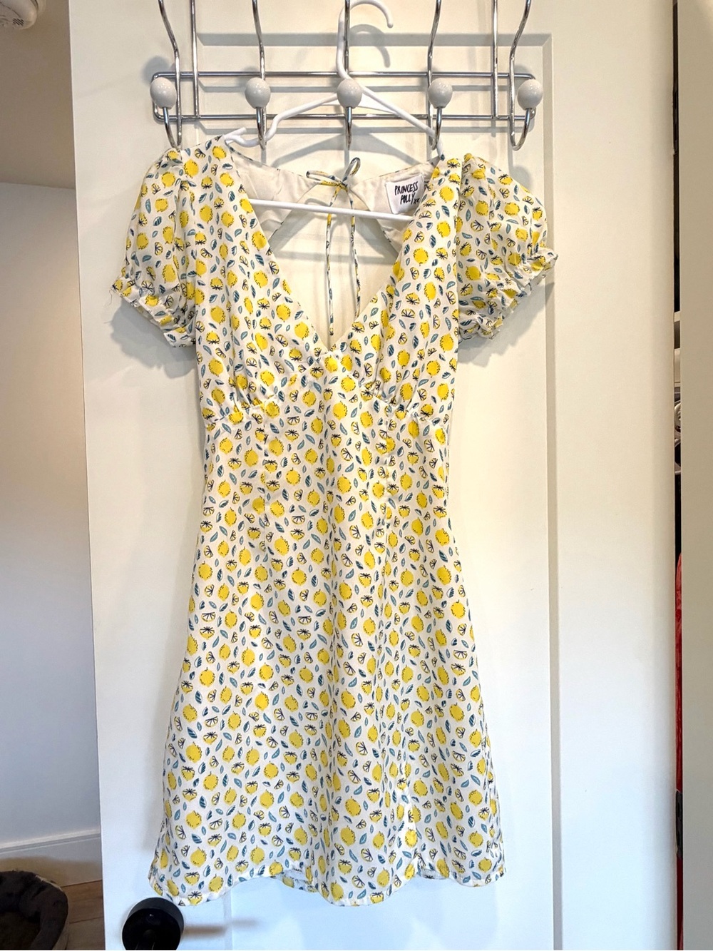 Princess Polly Lemon Print Puff-Sleeve Mini Dress - Yellow/White